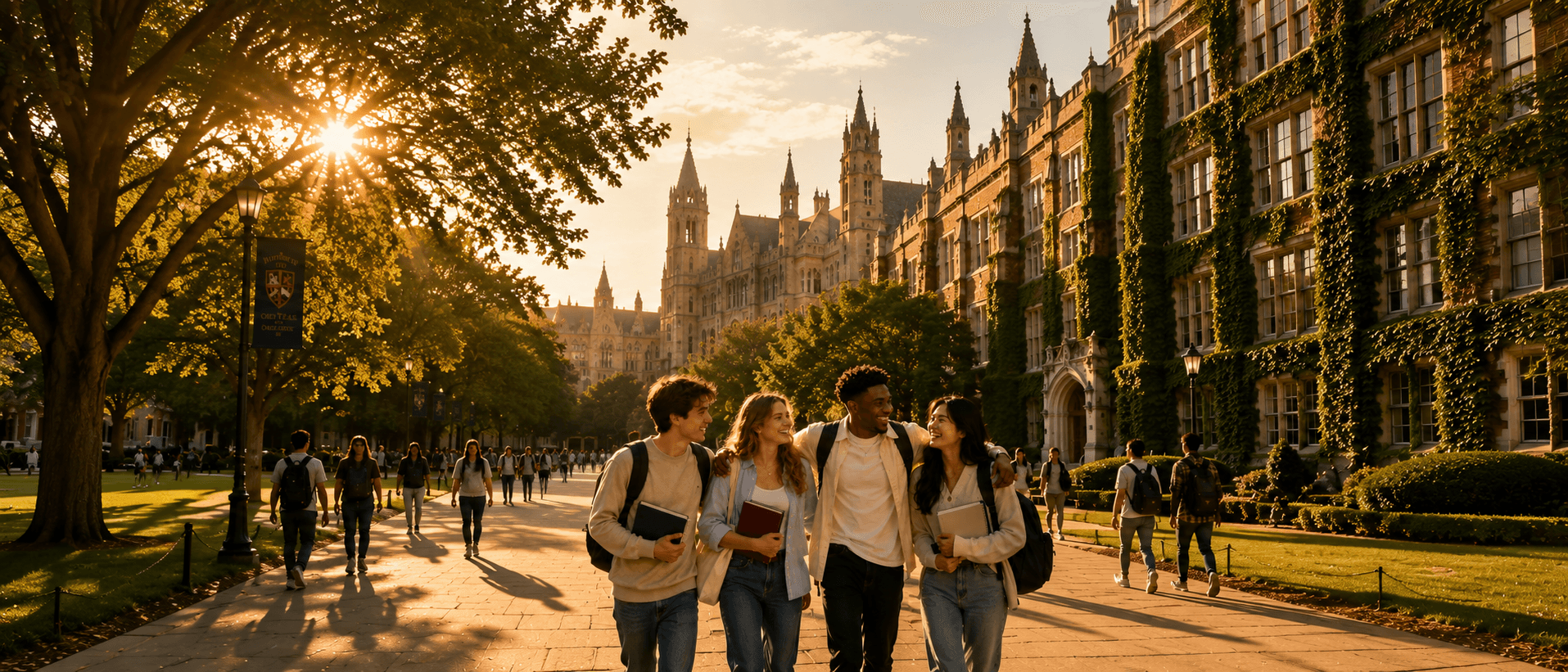 International students of diverse backgrounds smiling together